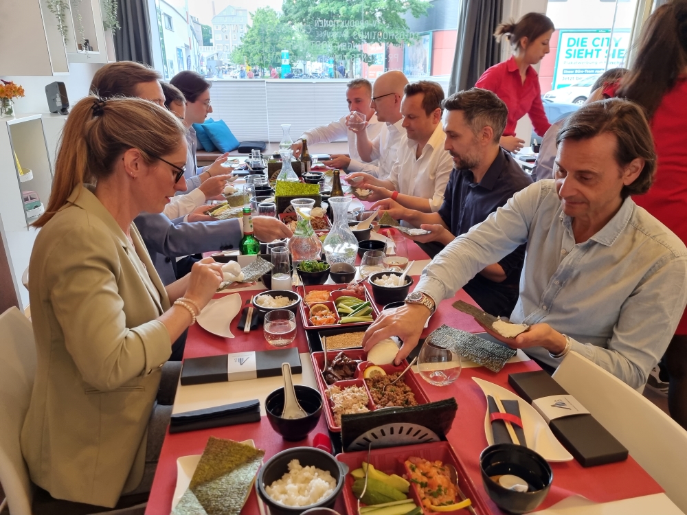 The Alvarez & Marsal (A&M) Alumni Network hosted an enjoyable sushi-making class in Munich, Germany on Thursday, May 25, 2023.