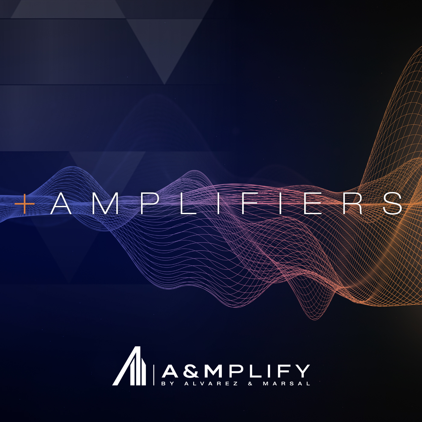 text that says "AMPLIFIERS" in white over a rainbow colors waveform on a black background
