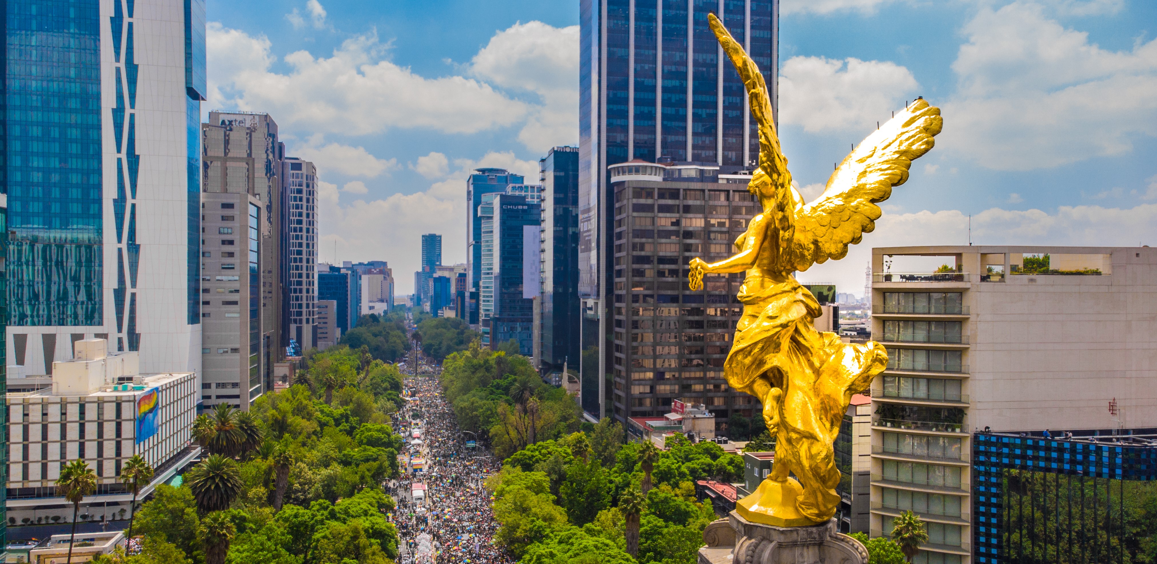 The Angel of Independence statue overlooking properties in the Reforma Avenue in Mexico City
