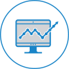 line chart going off a computer screen icon