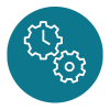 gear icon in white over blue background