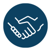 hands shaking icon in white over a dark blue background