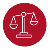 law scales in white on a red background